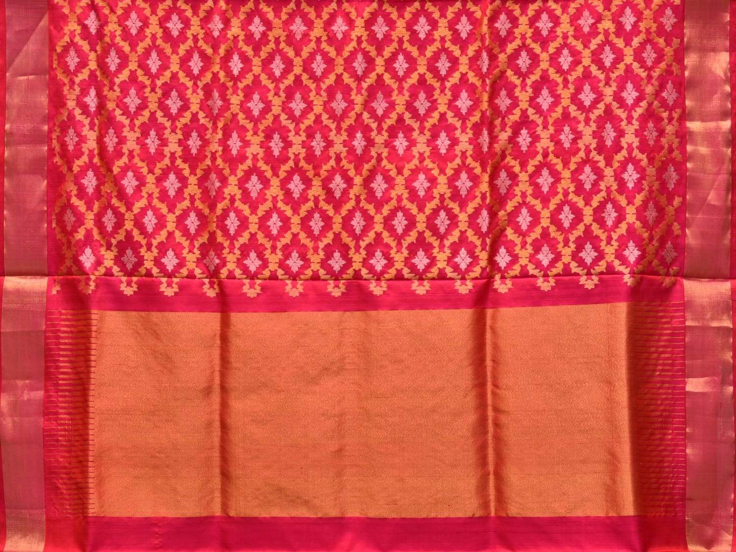 Pink Uppada Silk Handloom Saree with All Over Grill Design - Global Threads | Grocsy