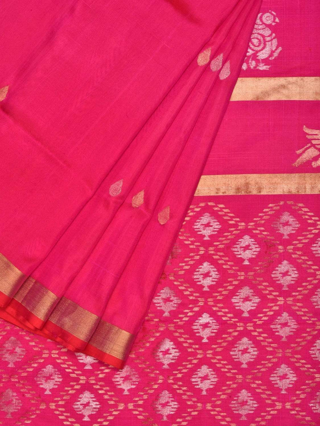 Pink Uppada Silk Handloom Saree with Birds and Jamdani Pallu Design - Global Threads | Grocsy