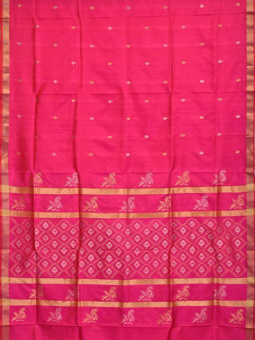 Pink Uppada Silk Handloom Saree with Birds and Jamdani Pallu Design - Global Threads | Grocsy