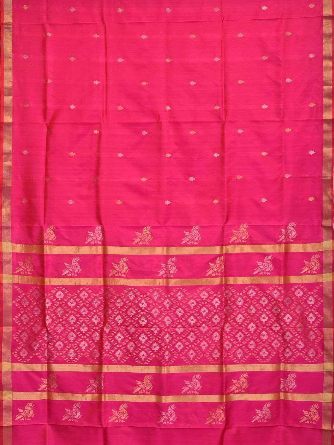 Pink Uppada Silk Handloom Saree with Birds and Jamdani Pallu Design - Global Threads | Grocsy