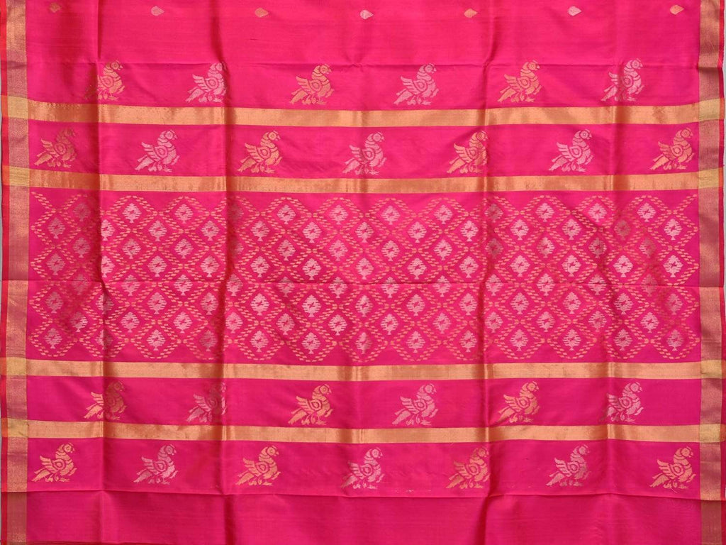 Pink Uppada Silk Handloom Saree with Birds and Jamdani Pallu Design - Global Threads | Grocsy