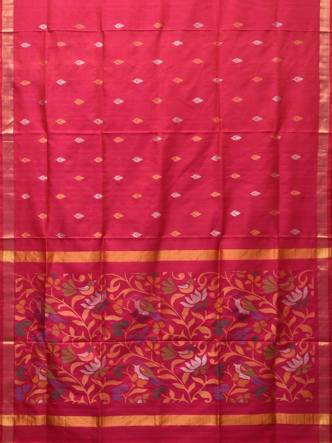 Pink Uppada Silk Handloom Saree with Floral and Birds Design - Global Threads | Grocsy
