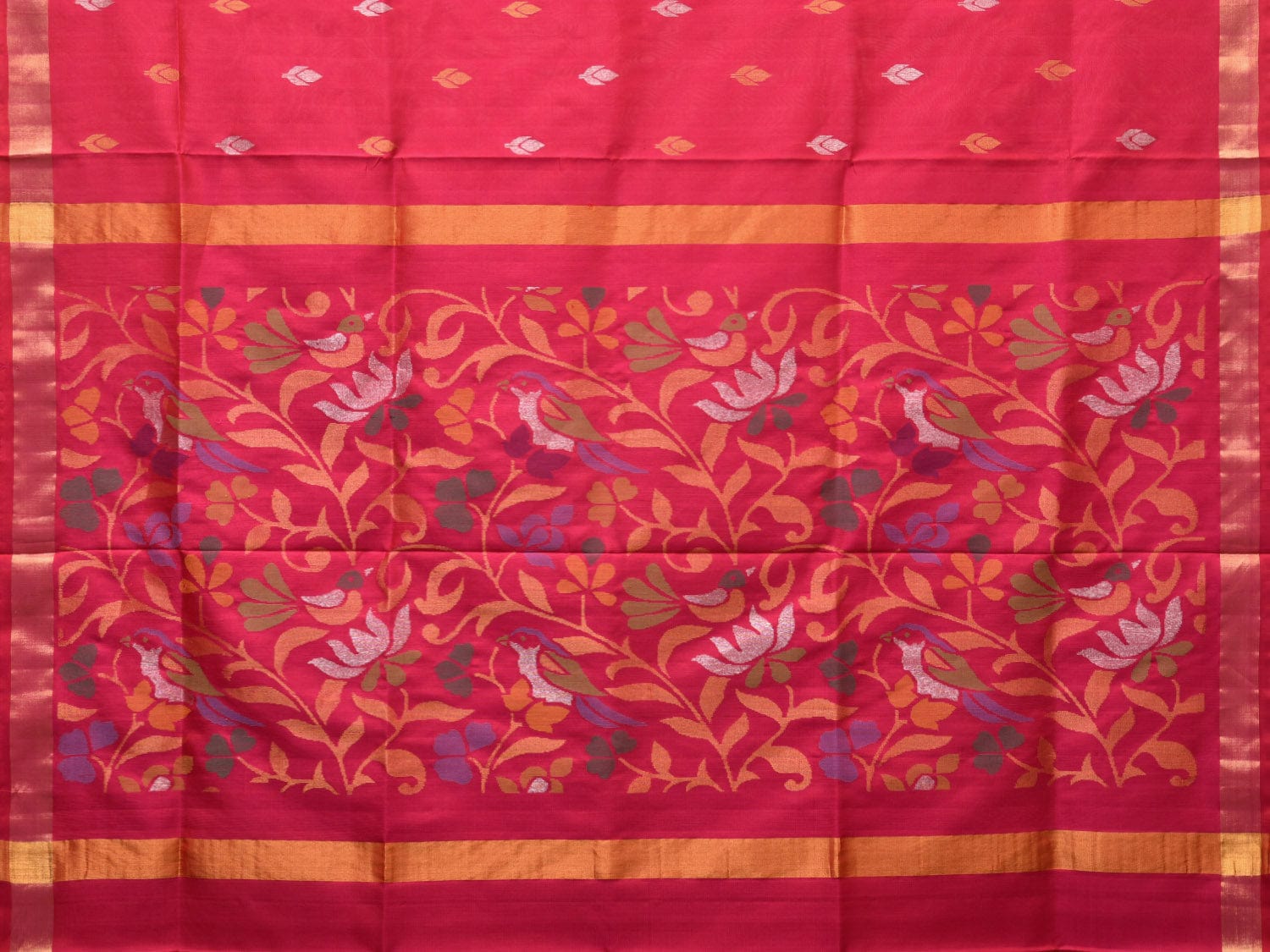 Pink Uppada Silk Handloom Saree with Floral and Birds Design - Global Threads | Grocsy