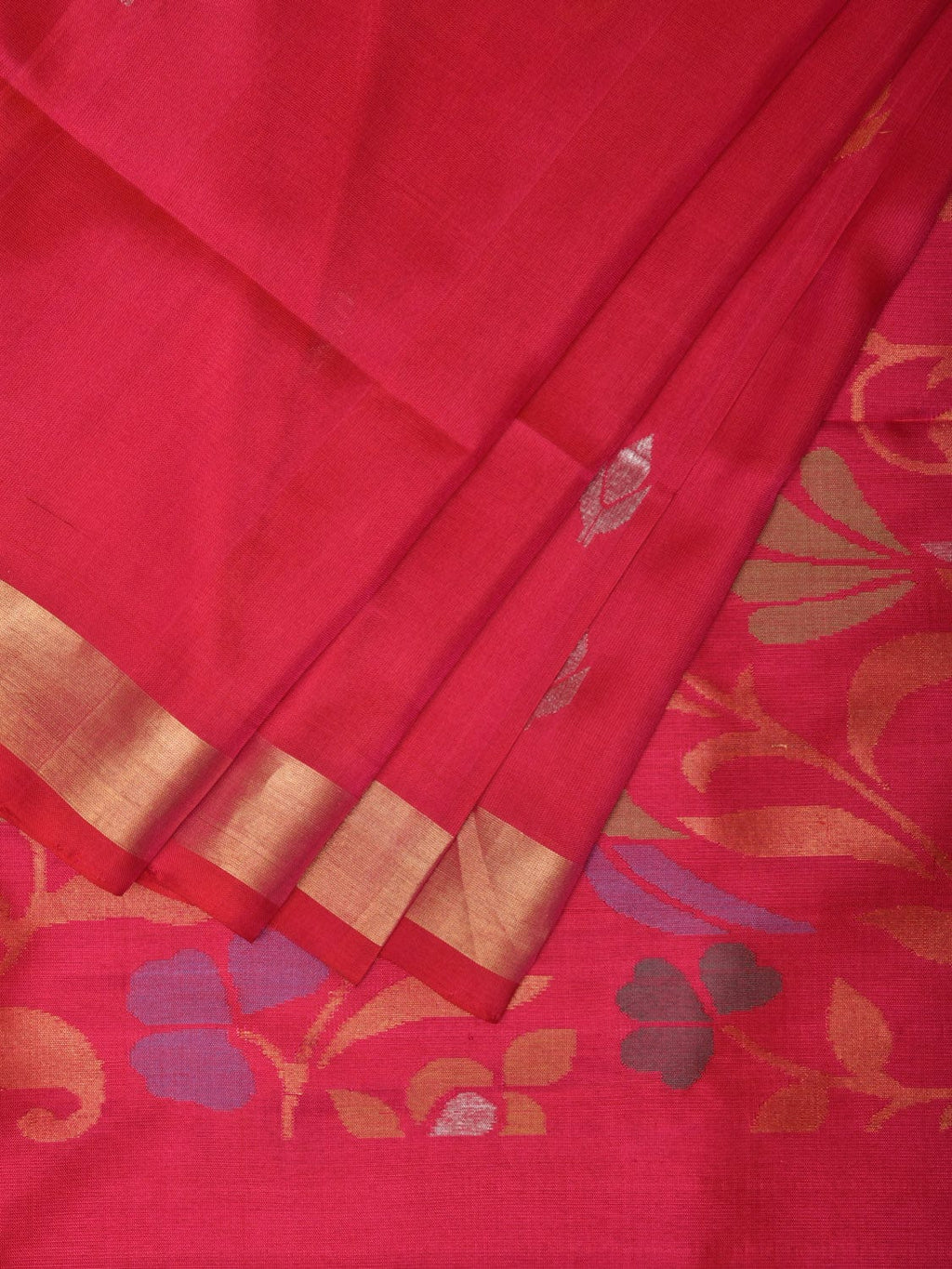 Pink Uppada Silk Handloom Saree with Floral and Birds Design - Global Threads | Grocsy