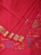 Pink Uppada Silk Handloom Saree with Floral and Birds Design - Global Threads | Grocsy
