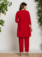 Yufta Pink Velvet Embroidered Co-Ord Set With Cotton Lining | Grocsy