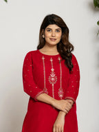 Yufta Pink Velvet Embroidered Co-Ord Set With Cotton Lining | Grocsy