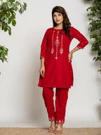 Yufta Pink Velvet Embroidered Co-Ord Set With Cotton Lining | Grocsy