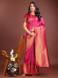 Anaita Pink Banarasi Silk Woven Saree With Blouse | Grocsy