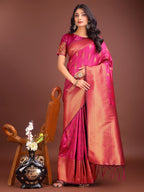Anaita Pink Banarasi Silk Woven Saree With Blouse | Grocsy