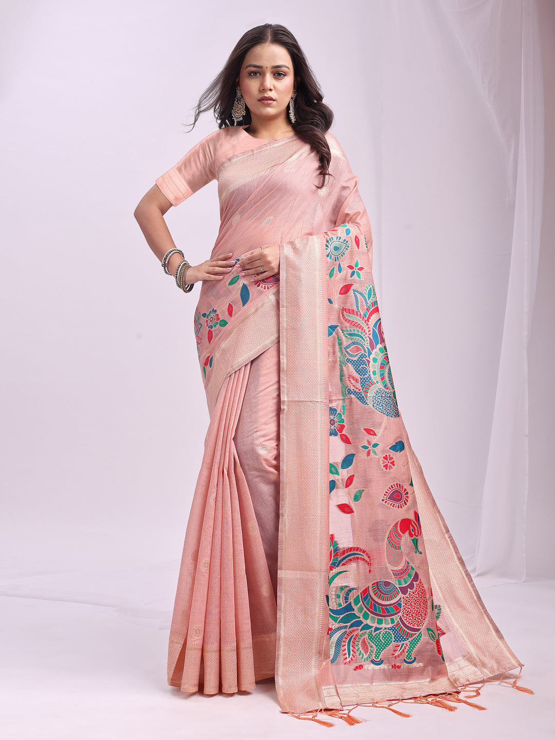 Anaita Pink Linen Cotton Woven Saree With Blouse | Grocsy