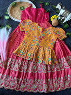 Evanik Designer Pink Tissue Silk Embroidered Work Gown With koti for Kids | Grocsy