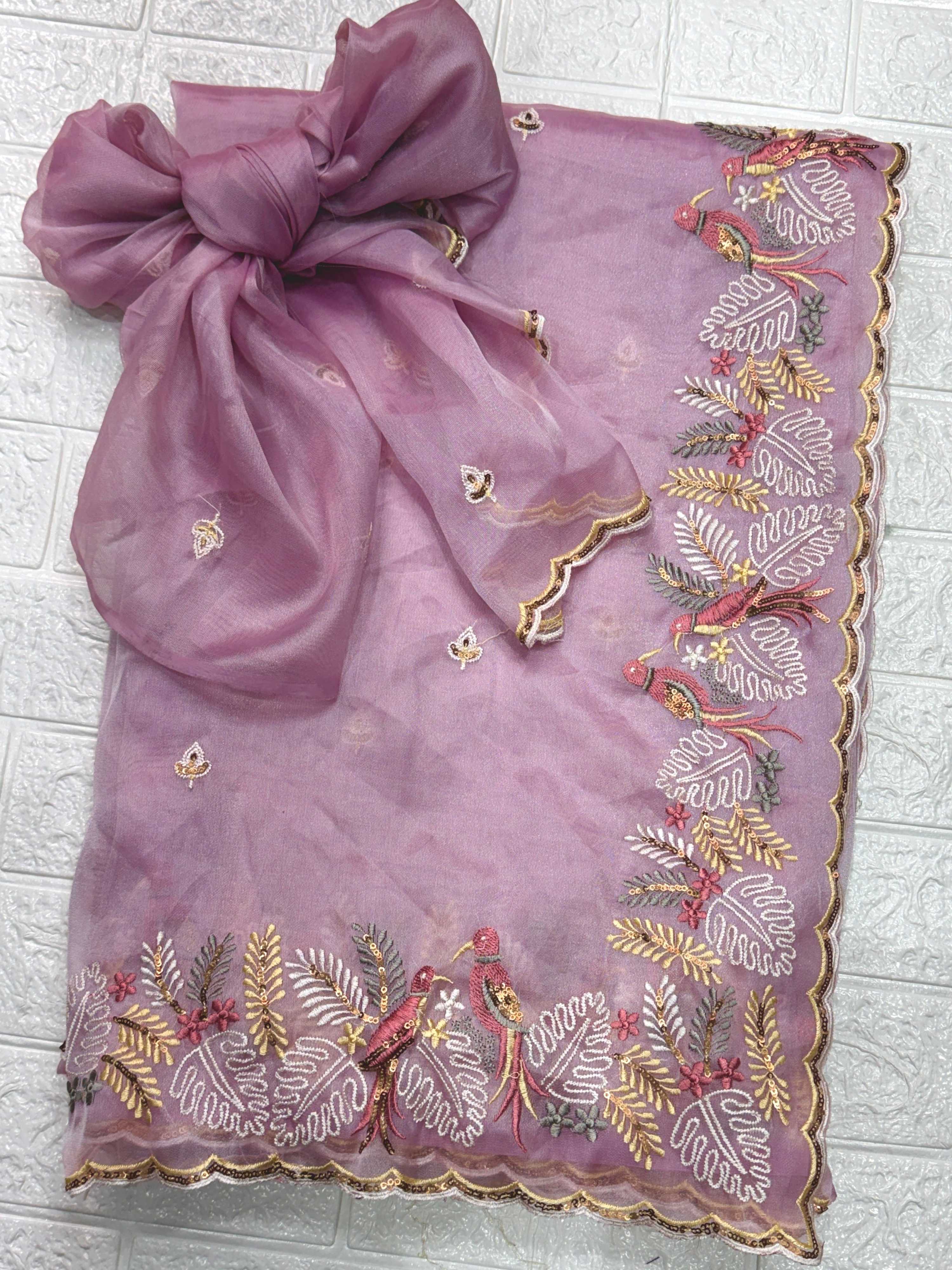 Evanik Leno Net Organza Embroidered Work Saree With Unstitched Blouse | Grocsy