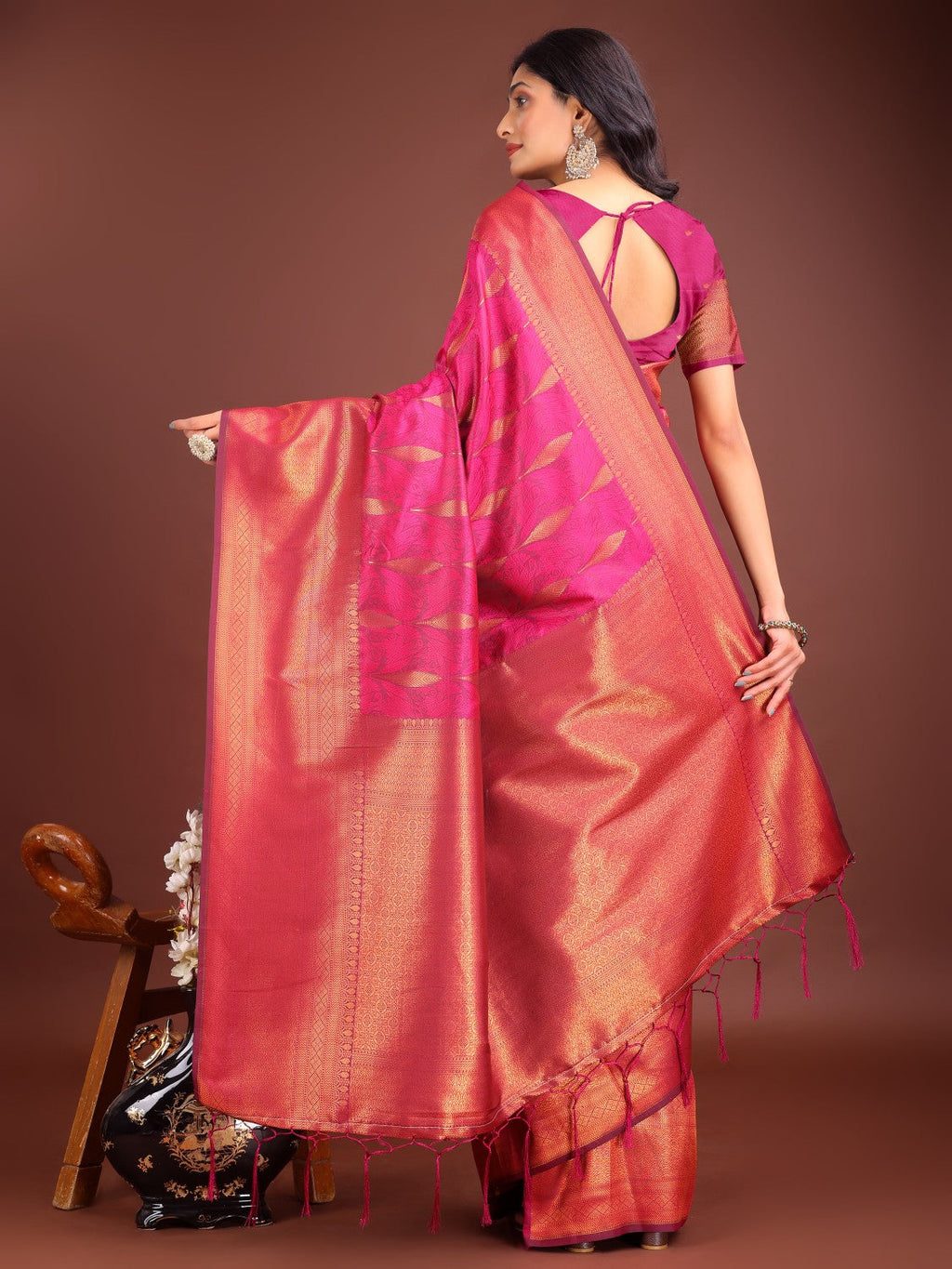 Anaita Pink Banarasi Silk Woven Saree With Blouse | Grocsy