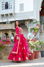 Evanik Pink Vichitra Silk Sequins and Thread Embroidery Work Gown Dupatta | Grocsy