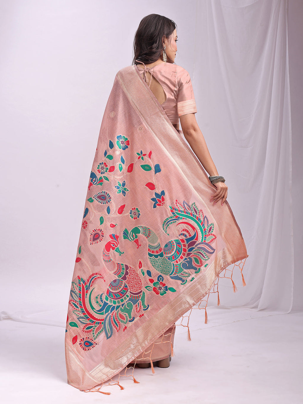 Anaita Pink Linen Cotton Woven Saree With Blouse | Grocsy