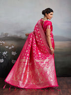 Anaita Pink Silk Blend Woven Saree With Blouse | Grocsy
