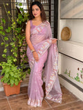 Evanik Leno Net Organza Embroidered Work Saree With Unstitched Blouse | Grocsy