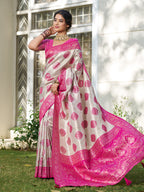 Anaita Pink Silk Blend Woven Saree With Blouse | Grocsy