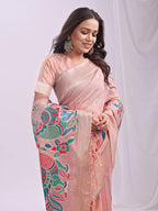 Anaita Pink Linen Cotton Woven Saree With Blouse | Grocsy