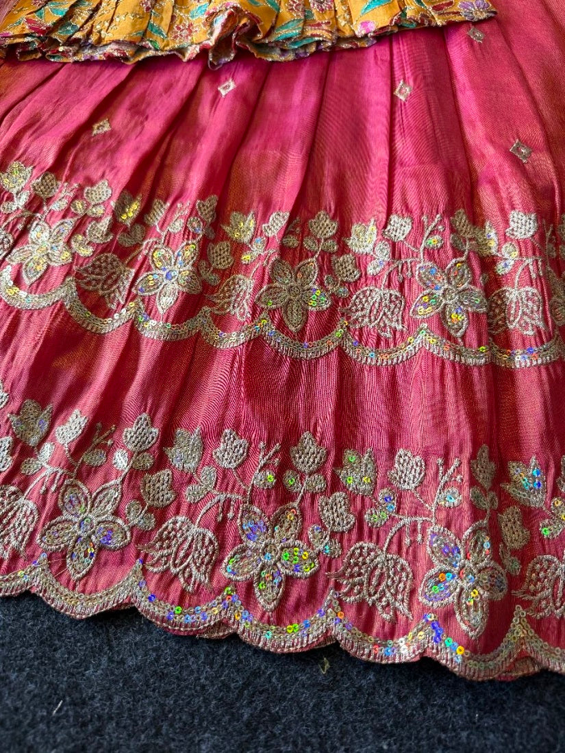Evanik Designer Pink Tissue Silk Embroidered Work Gown With koti for Kids | Grocsy