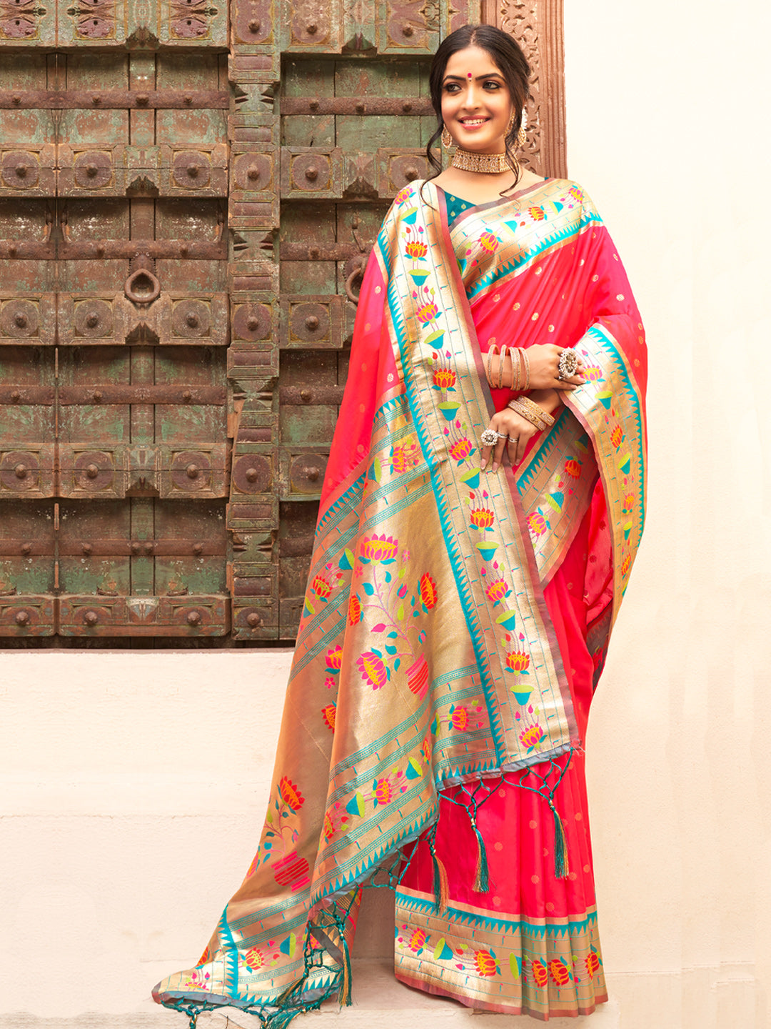 Anaita Pink Silk Saree With Blouse Piece | Grocsy