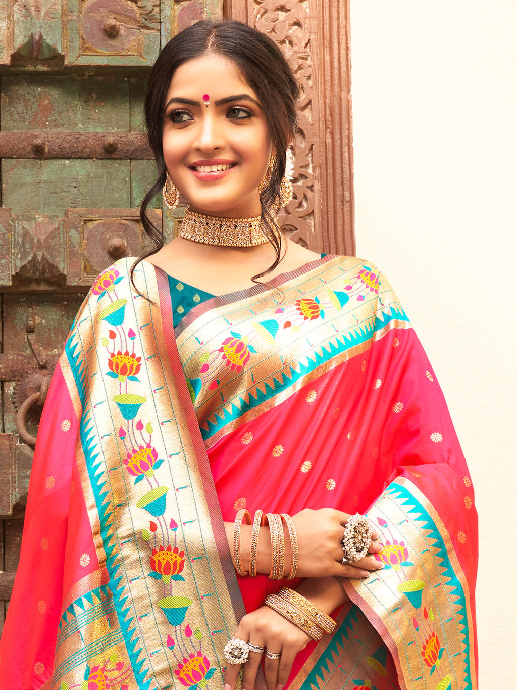 Anaita Pink Silk Saree With Blouse Piece | Grocsy