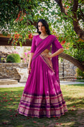 Evanik Women Pure Chanderi Plain With Zari Weaving Work Border Stitched Lehenga With Unstitched Blouse Dupatta(Up to 42) | Grocsy