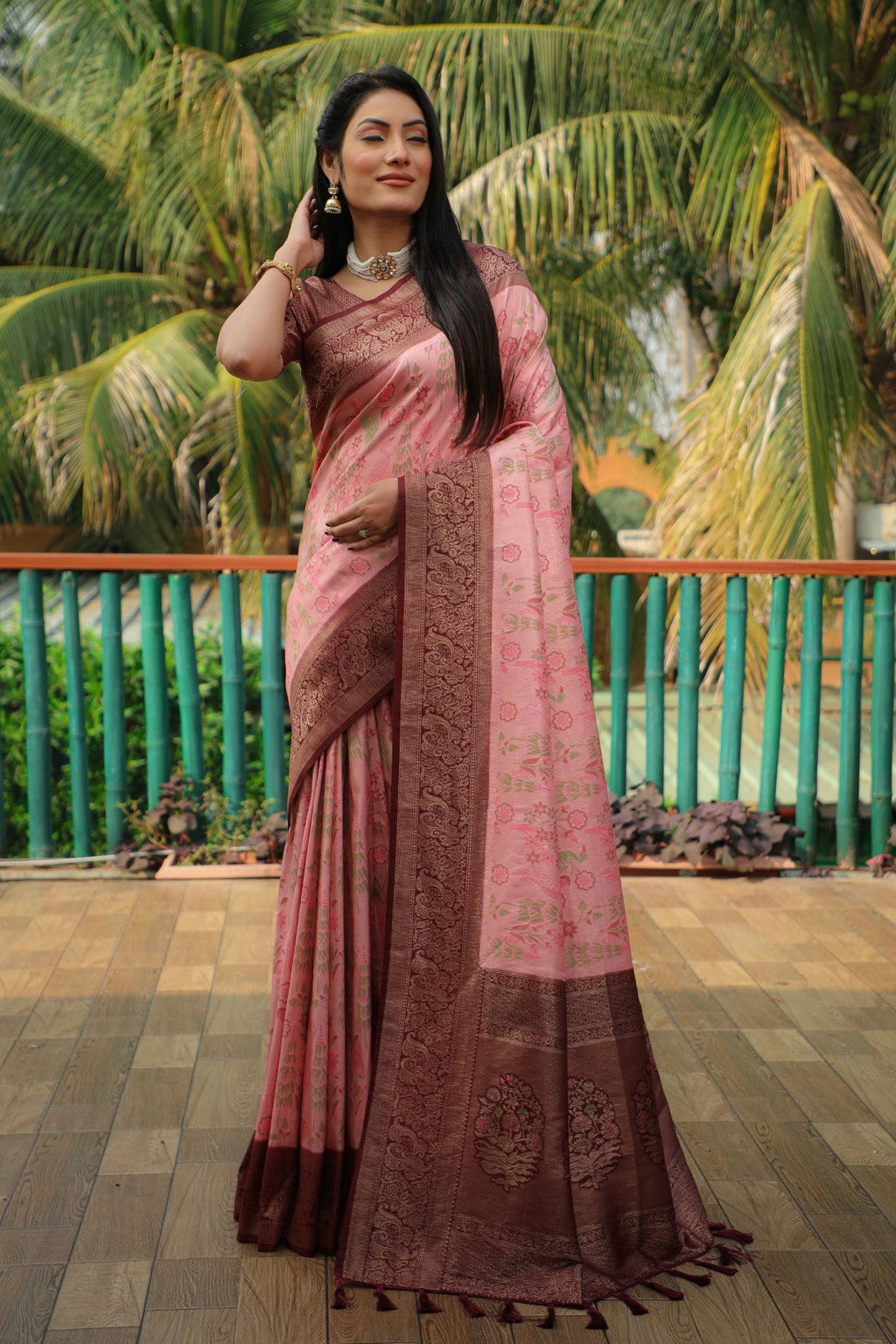 Anaita Pink Woven Design Pure Kanjivaram Soft Satin Silk Saree With Blouse | Grocsy