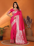 Anaita Pink Banarasi Silk Saree With Weaving Work | Grocsy