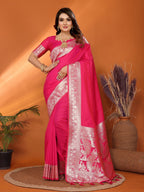 Anaita Pink Banarasi Silk Saree With Weaving Work | Grocsy