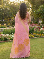 Anaita Pink Linen Saree With Blouse Piece | Grocsy