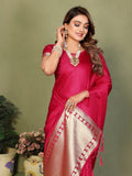 Anaita Pink Zari Weaving Work Satin Silk Saree With Blouse | Grocsy