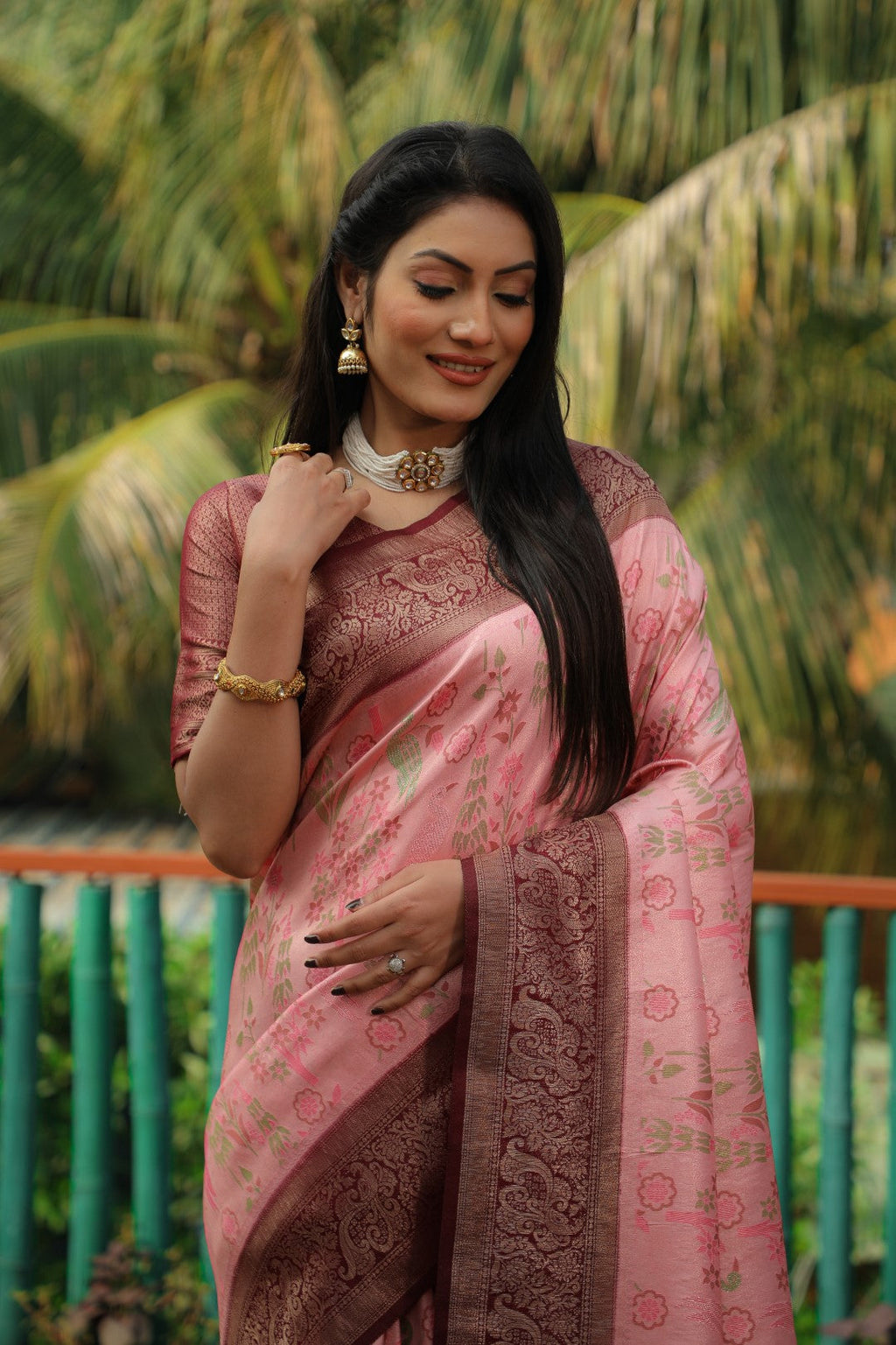 Anaita Pink Woven Design Pure Kanjivaram Soft Satin Silk Saree With Blouse | Grocsy