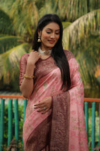 Anaita Pink Woven Design Pure Kanjivaram Soft Satin Silk Saree With Blouse | Grocsy
