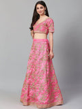 Tulsi Art Pink Semi-Stitched Myntra Lehenga & Unstitched Blouse With Dupatta | Grocsy