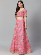 Tulsi Art Pink Semi-Stitched Myntra Lehenga & Unstitched Blouse With Dupatta | Grocsy