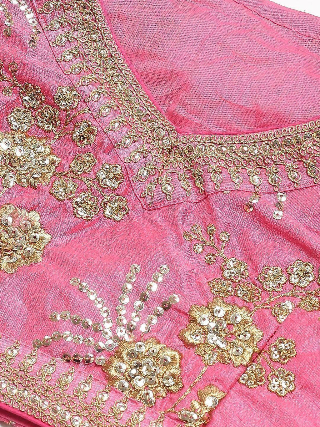 Tulsi Art Pink Semi-Stitched Myntra Lehenga & Unstitched Blouse With Dupatta | Grocsy