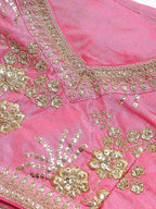 Tulsi Art Pink Semi-Stitched Myntra Lehenga & Unstitched Blouse With Dupatta | Grocsy