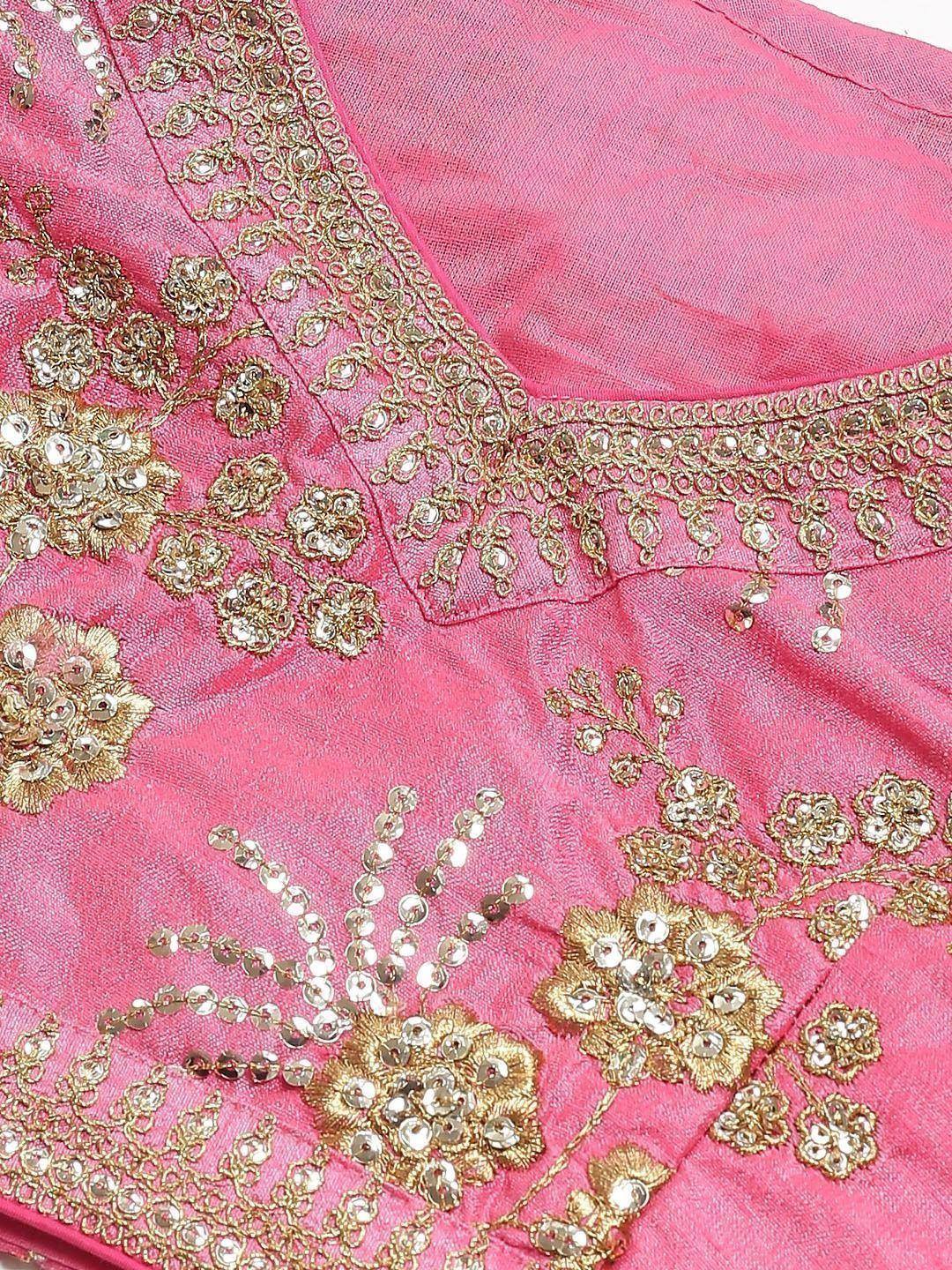 Tulsi Art Pink Semi-Stitched Myntra Lehenga & Unstitched Blouse With Dupatta | Grocsy