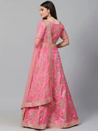Tulsi Art Pink Semi-Stitched Myntra Lehenga & Unstitched Blouse With Dupatta | Grocsy