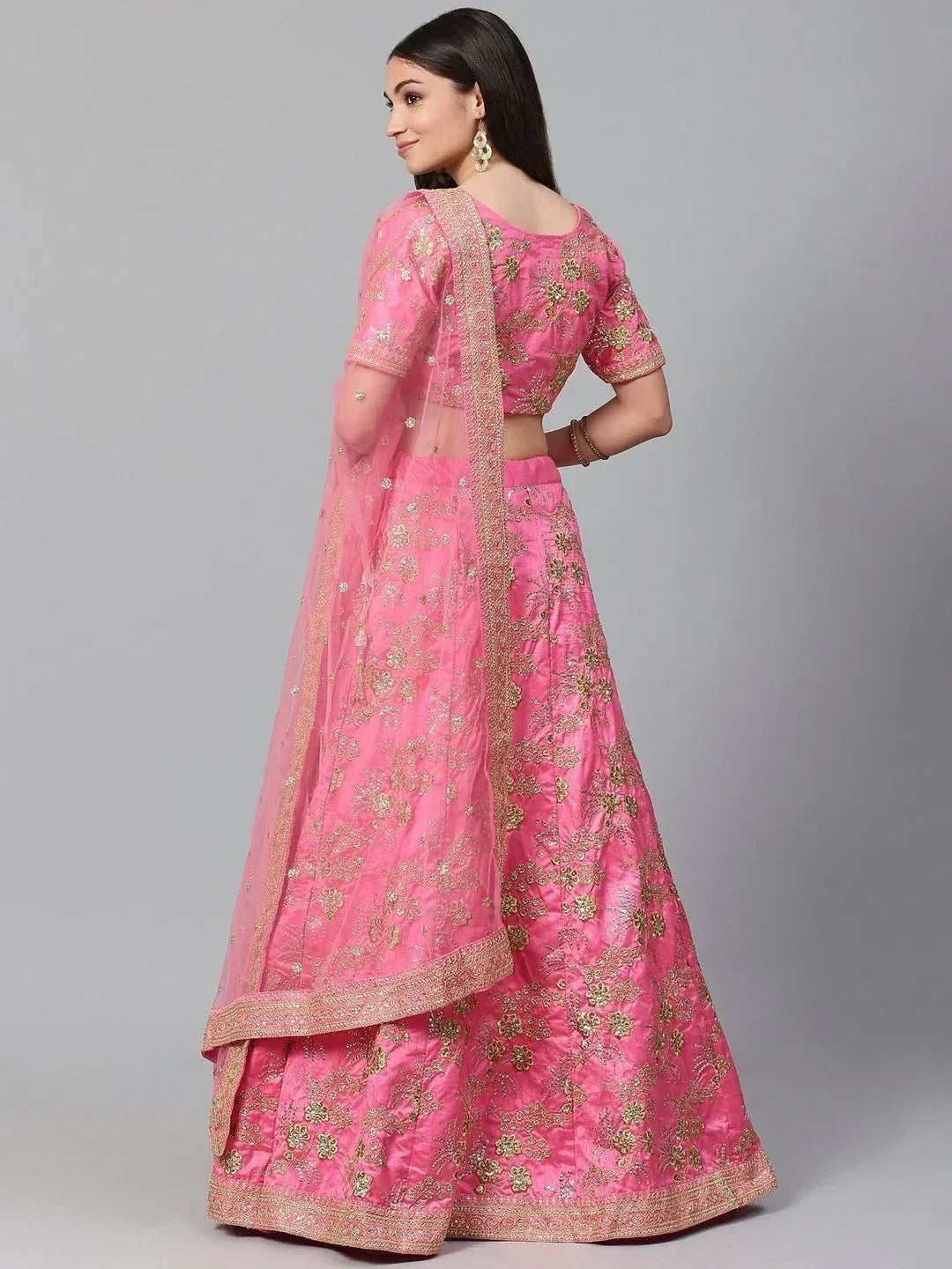 Tulsi Art Pink Semi-Stitched Myntra Lehenga & Unstitched Blouse With Dupatta | Grocsy