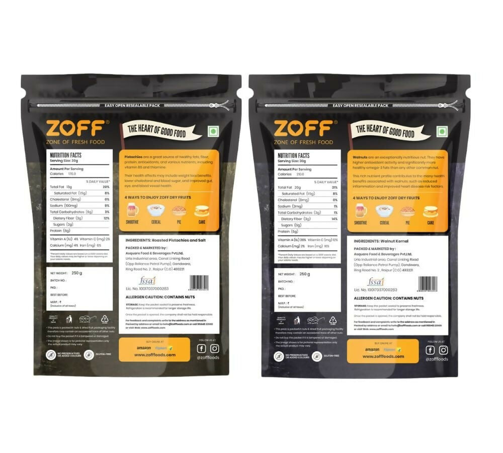 Zoff Premium Salted Pista & Roasted Walnuts Combo | Grocsy
