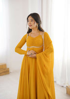 Lehenga Mart Designer Anarkali Suit With Kurta, Dupatta For Women-Yellow | Grocsy