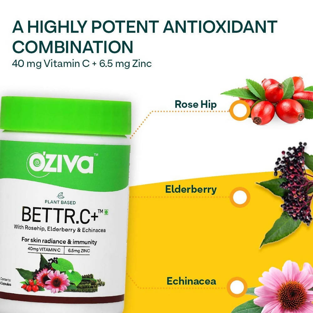 OZiva Plant Based Bettr.C+ With Rosehip, Elderberry & Echinacea | Grocsy