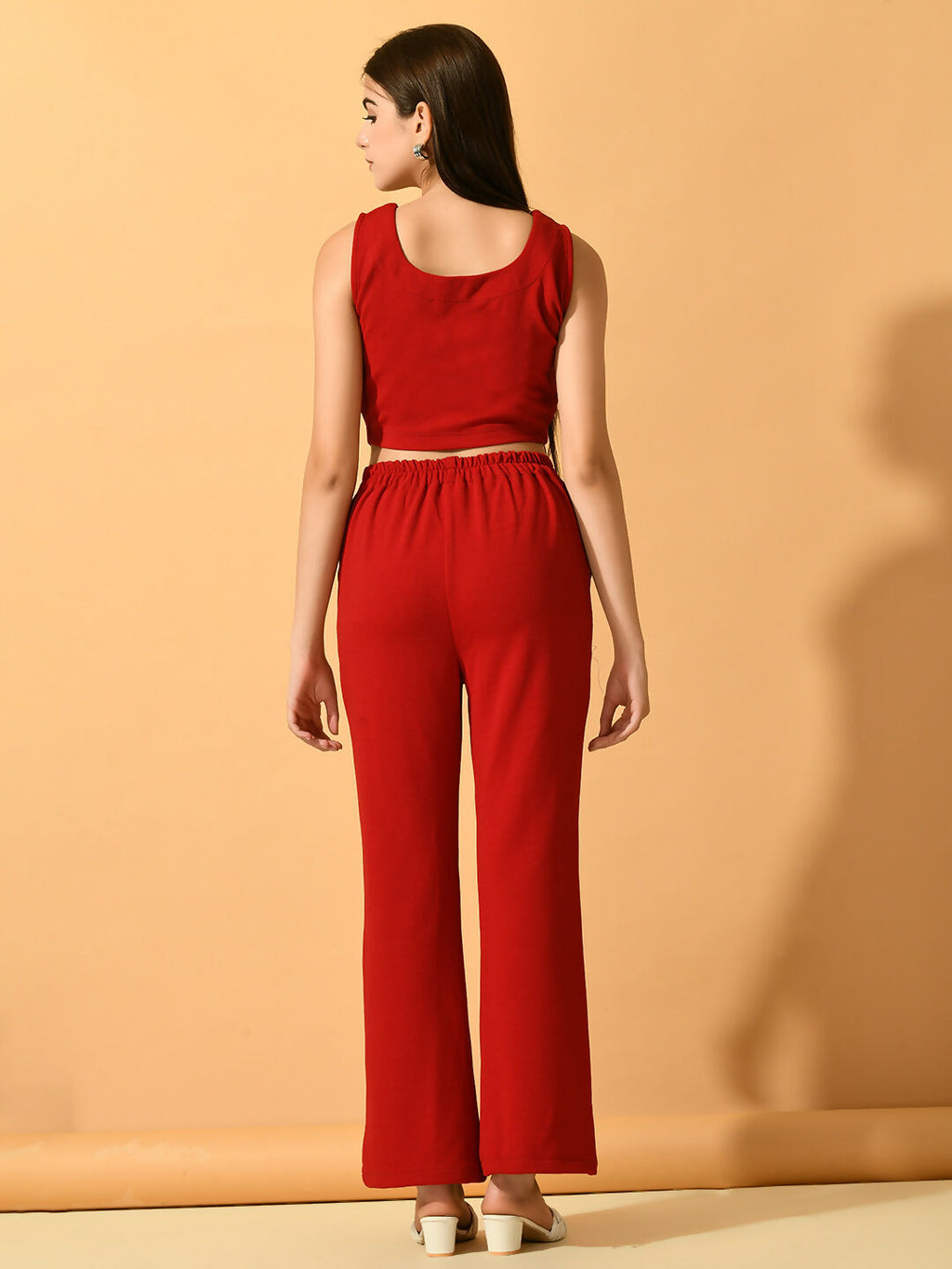 Myshka Women's Red Solid Top With Trousers | Grocsy
