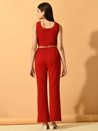 Myshka Women's Red Solid Top With Trousers | Grocsy