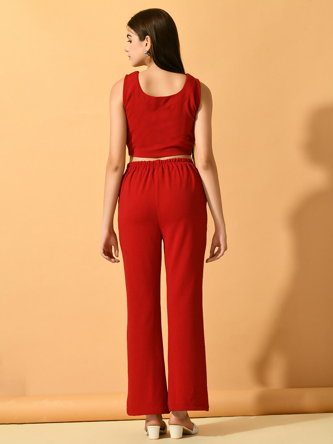 Myshka Women's Red Solid Top With Trousers | Grocsy