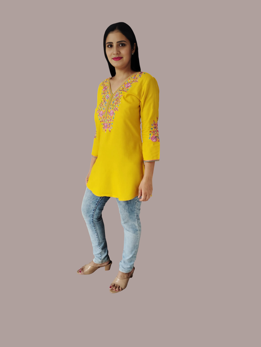 Jaitra Apparels Women Printed Pure Cotton Straight Kurta (Yellow) | Grocsy