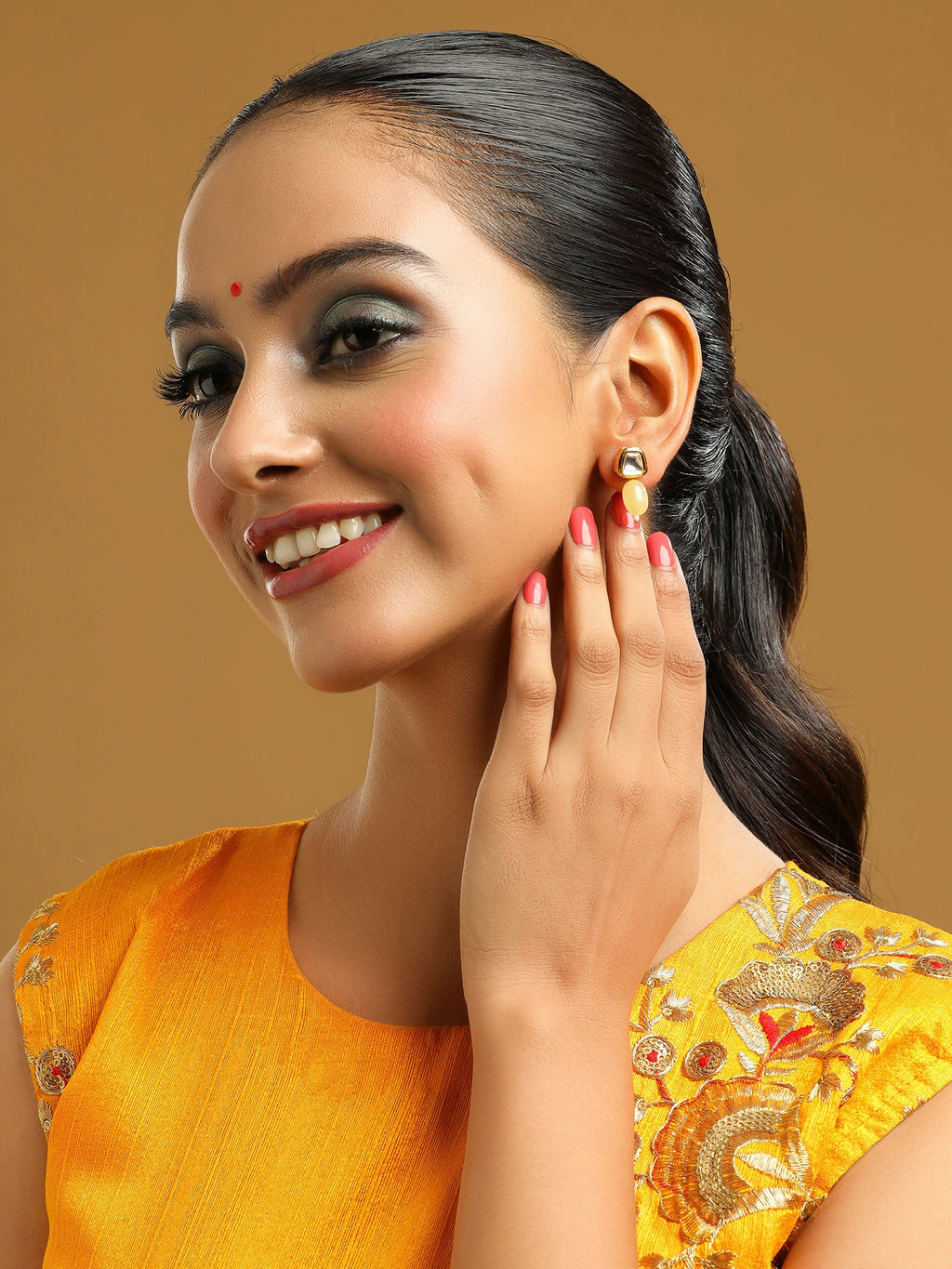 Ruby Raang Yellow Kundan Studs | Grocsy